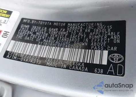 2015 Toyota Corolla S Plus from USA, damaged, VIN 2T1BURHE6FC462093